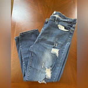 Chic Soul Blue Distressed Boyfriend Jeans